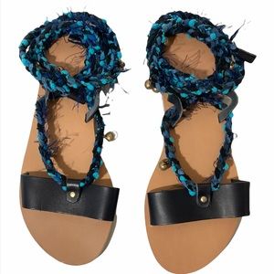 Ancient Greek Sandals Blue Rope Tie Size 8
